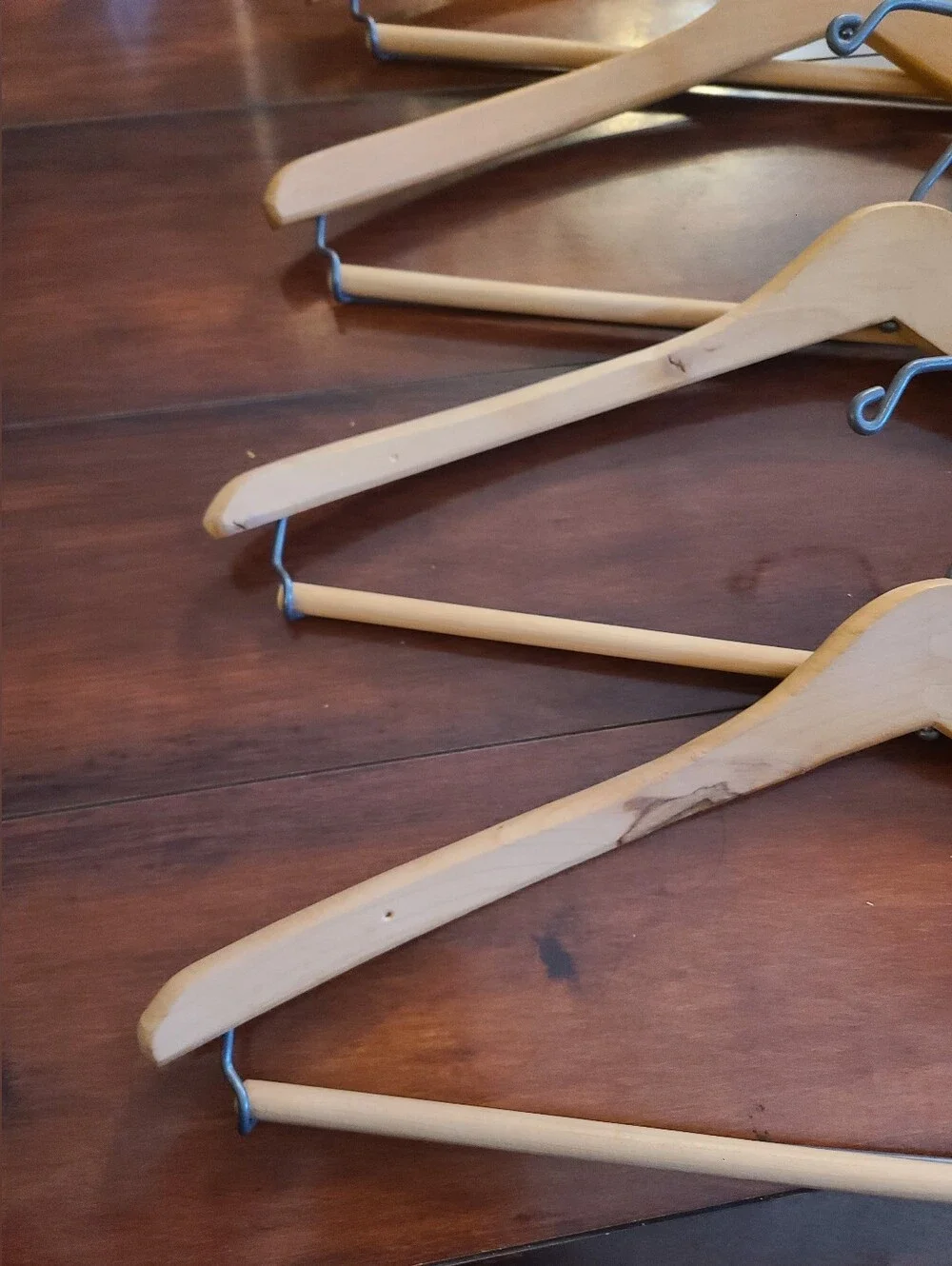 Lot of 5 Vintage Wood Wishbone Suit Hangers - Natural & Varnished Finish